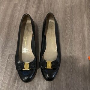 Salvatore Ferragamo Black Flats with Signature Bow